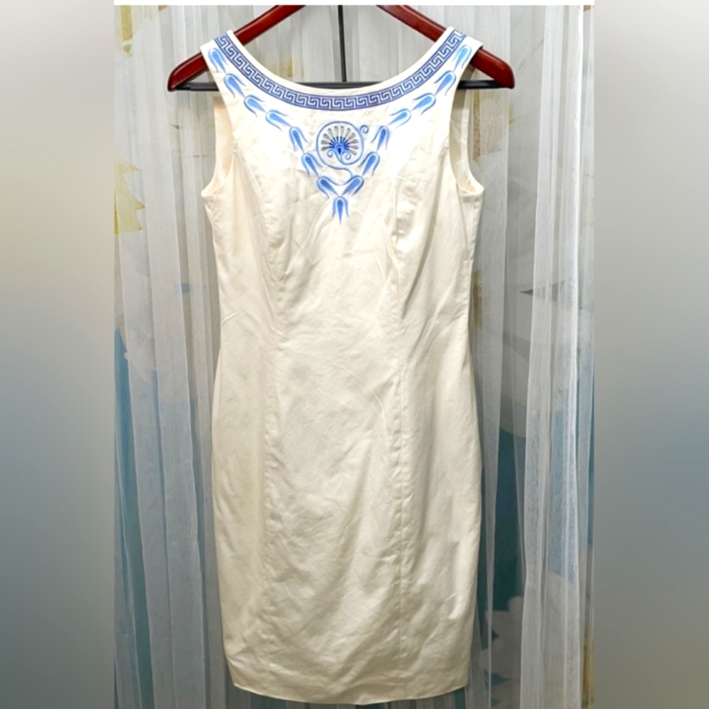 Escada Greek key chinoiserie embroidered dress sz 34